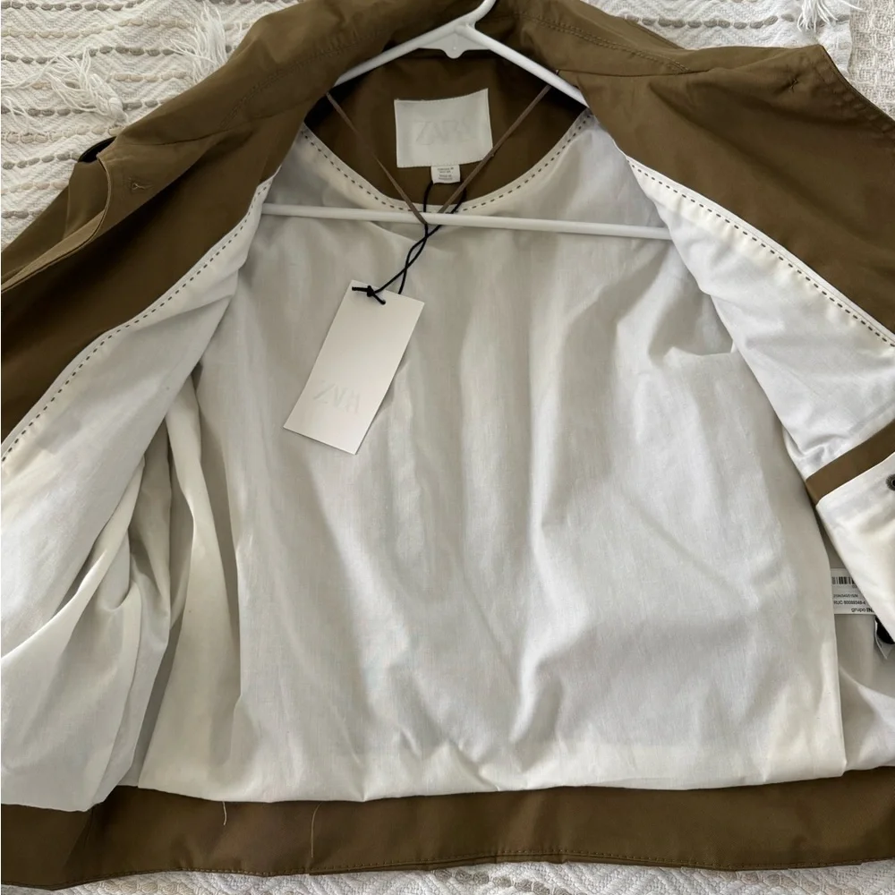Zara Women's cotton oversized short trench in Tan SZ M( 46”B) NWT - Picture 9 of 11